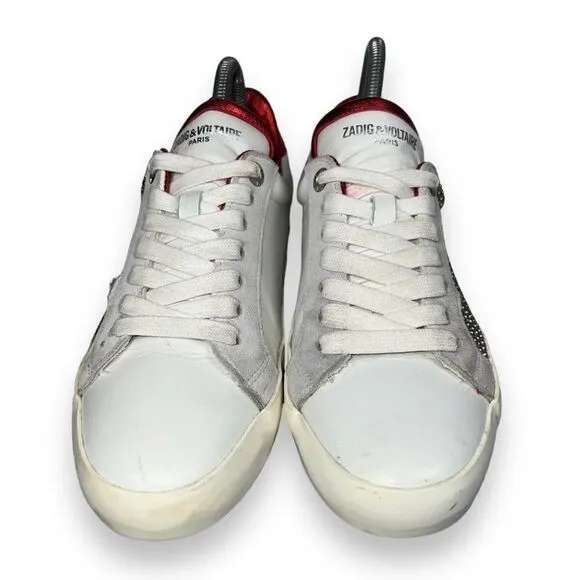 Zadig &amp; Voltaire Stud Casual Leather Sneakers White / Red / Silver Women's 39