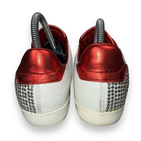 Zadig &amp; Voltaire Stud Casual Leather Sneakers White / Red / Silver Women's 39