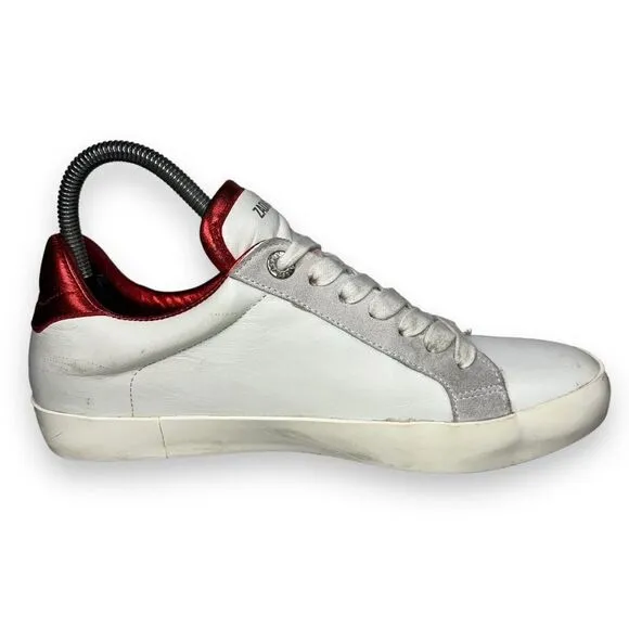 Zadig &amp; Voltaire Stud Casual Leather Sneakers White / Red / Silver Women's 39