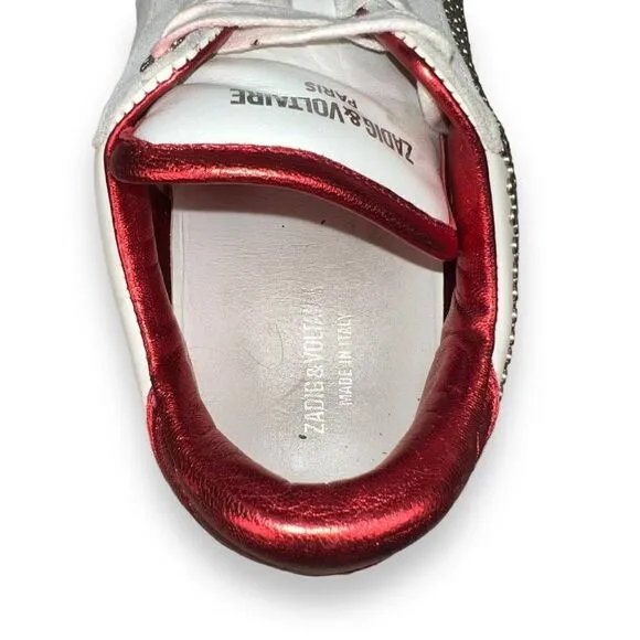 Zadig &amp; Voltaire Stud Casual Leather Sneakers White / Red / Silver Women's 39