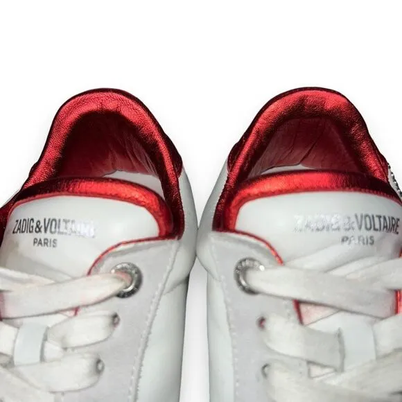 Zadig &amp; Voltaire Stud Casual Leather Sneakers White / Red / Silver Women's 39