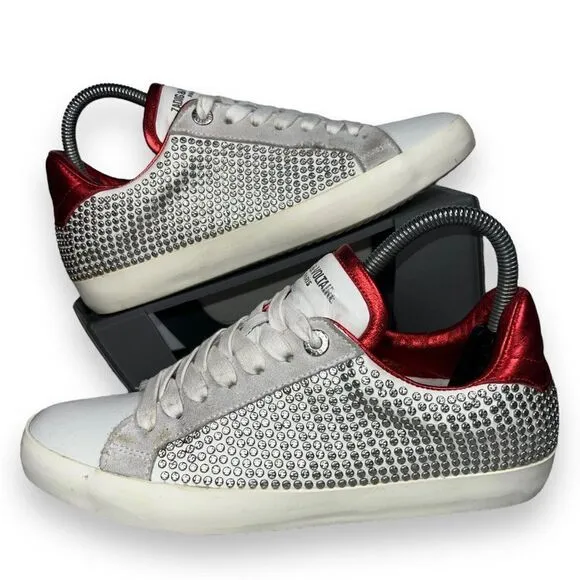 Zadig &amp; Voltaire Stud Casual Leather Sneakers White / Red / Silver Women's 39