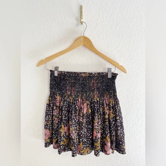 Zadig and Voltaire Jessy smocked Floral mini Skirt In Noir Pink 38