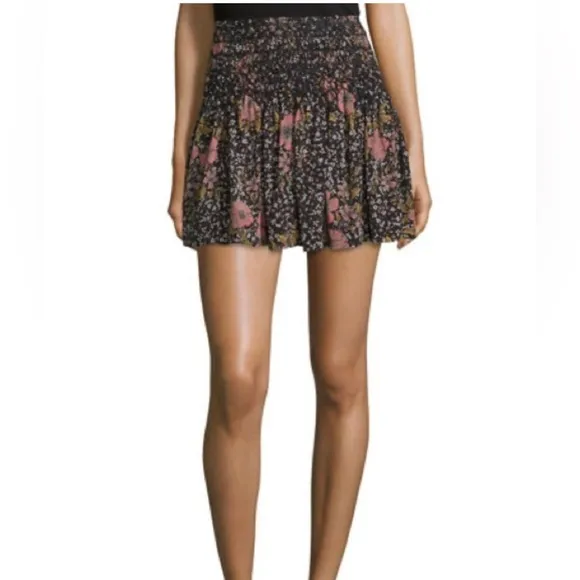 Zadig and Voltaire Jessy smocked Floral mini Skirt In Noir Pink 38