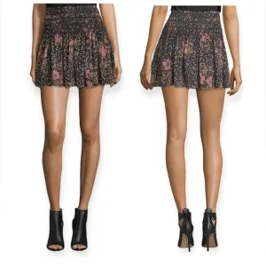 Zadig and Voltaire Jessy smocked Floral mini Skirt In Noir Pink 38