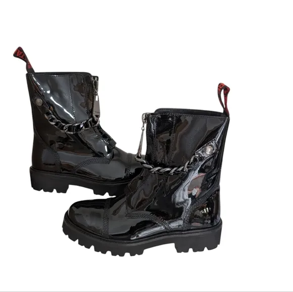 Zadig&amp; Voltaire Joe Cecilia Chain Black Patent Leather Women's Boots..(Size.7.5)