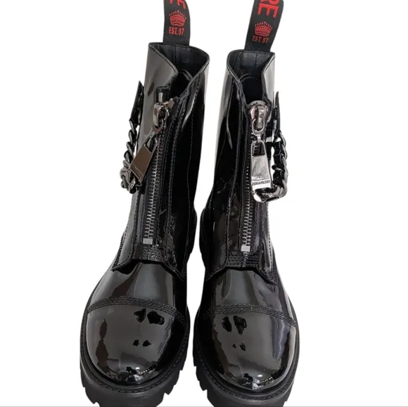 Zadig&amp; Voltaire Joe Cecilia Chain Black Patent Leather Women's Boots..(Size.7.5)
