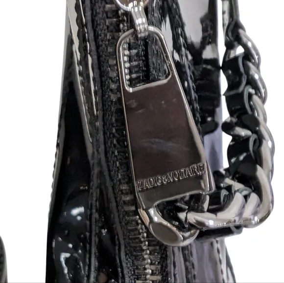 Zadig&amp; Voltaire Joe Cecilia Chain Black Patent Leather Women's Boots..(Size.7.5)