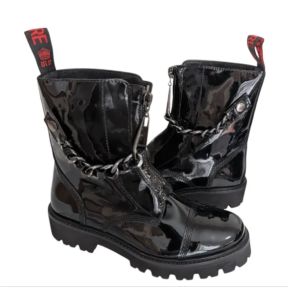 Zadig&amp; Voltaire Joe Cecilia Chain Black Patent Leather Women's Boots..(Size.7.5)