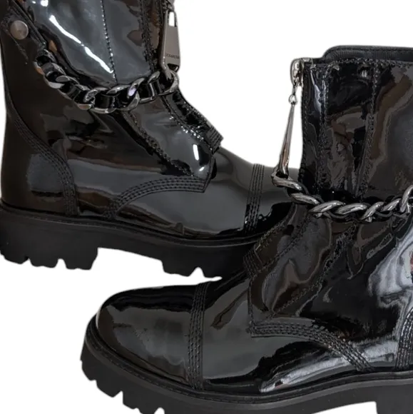 Zadig&amp; Voltaire Joe Cecilia Chain Black Patent Leather Women's Boots..(Size.7.5)