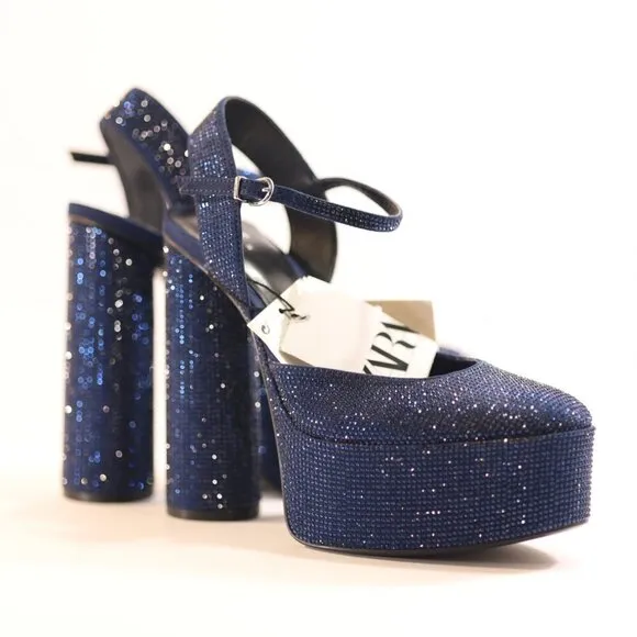 Zara blue rhinestone platform heel sandals
