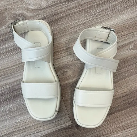 Zara Cream Leather Platform Sandals
