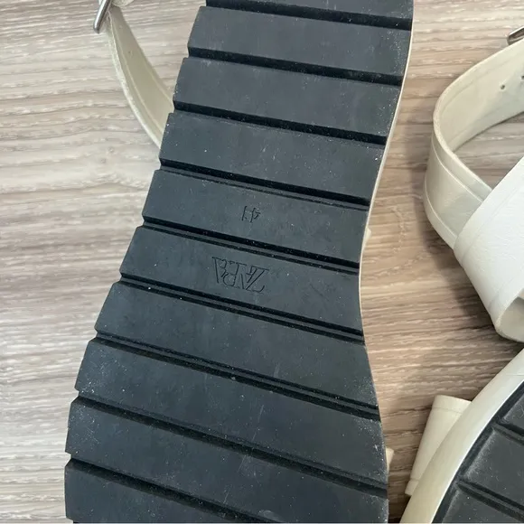 Zara Cream Leather Platform Sandals