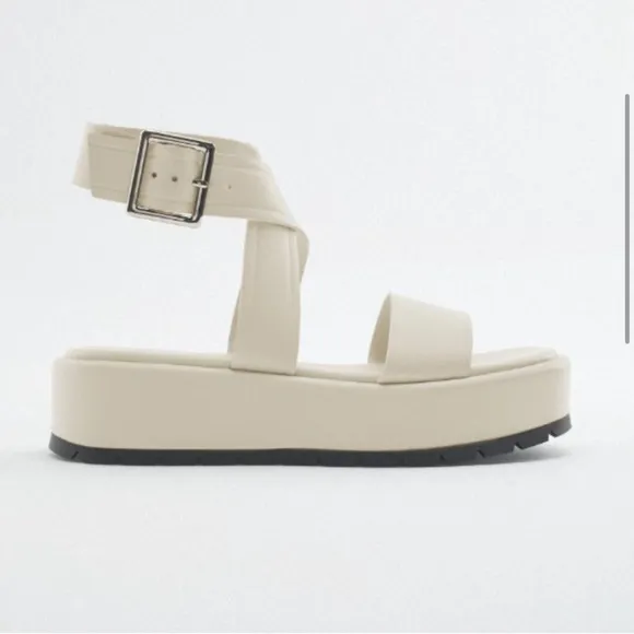 Zara Cream Leather Platform Sandals