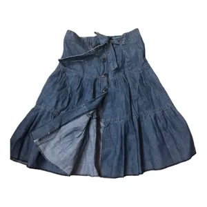 Zara denim tiered flare buttoned down belted‎ western prairie style skirt size 2