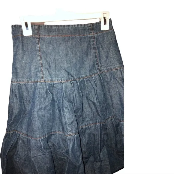 Zara denim tiered flare buttoned down belted‎ western prairie style skirt size 2