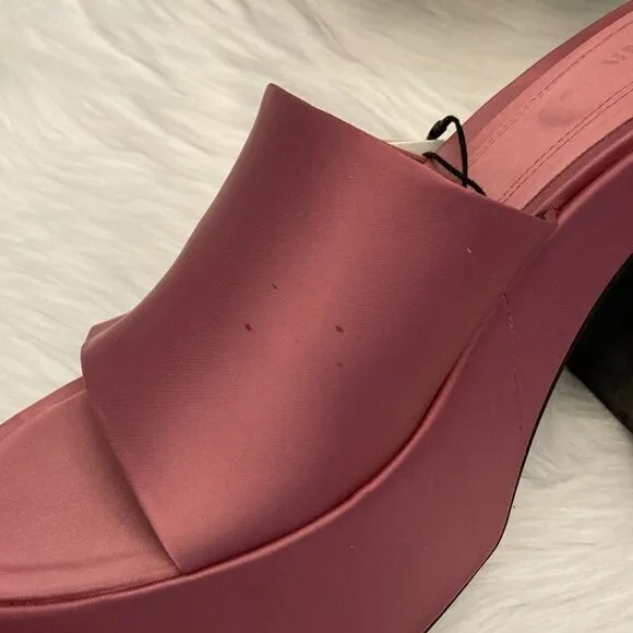 Zara Discounted Chunky Pink Platform Satin Effect Fabric Sandals Shoes Size 9