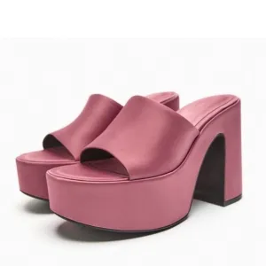 Zara Discounted Chunky Pink Platform Satin Effect Fabric Sandals Shoes Size 9