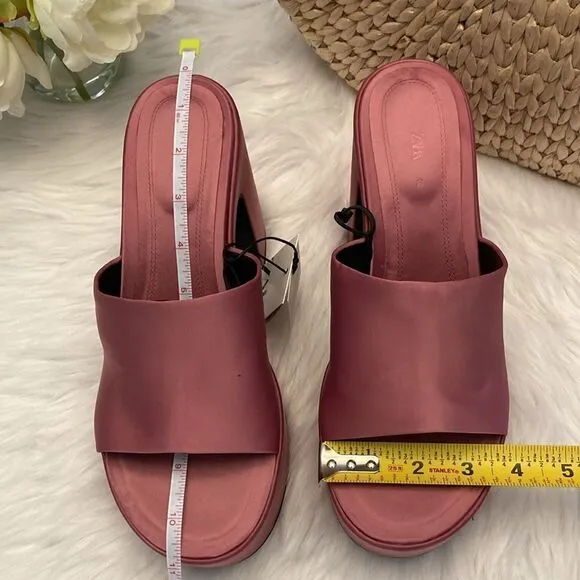 Zara Discounted Chunky Pink Platform Satin Effect Fabric Sandals Shoes Size 9