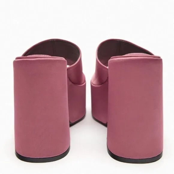 Zara Discounted Chunky Pink Platform Satin Effect Fabric Sandals Shoes Size 9