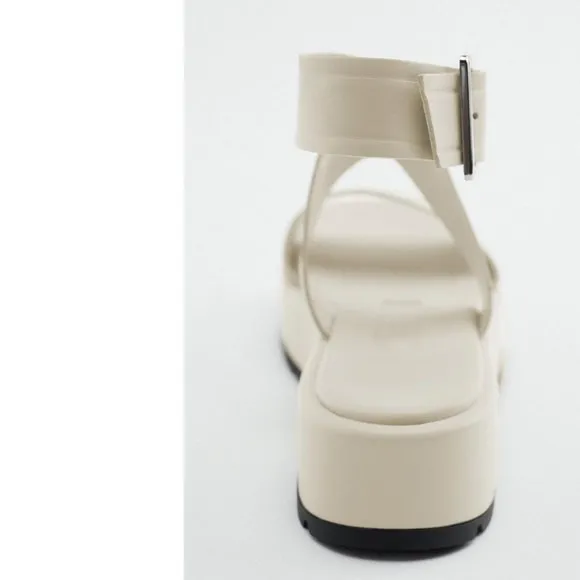 ZARA ECRU LEATHER PLATFORM SANDALS