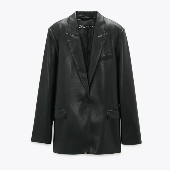 Zara Faux Leather Oversized  Blazer Black Size M