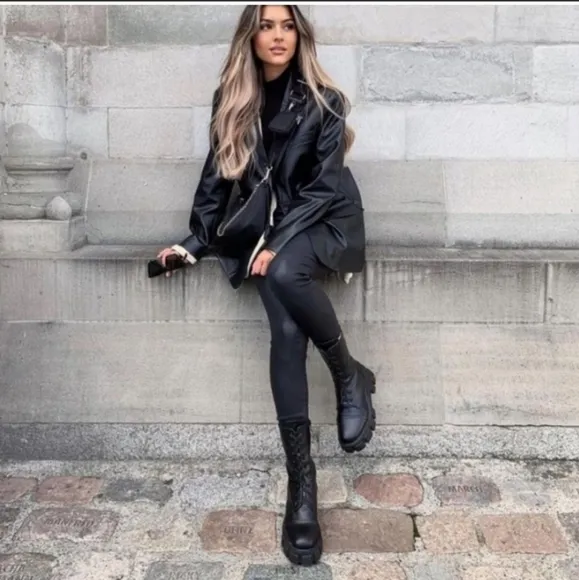 Zara Faux Leather Oversized  Blazer Black Size M