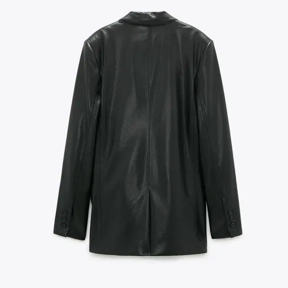 Zara Faux Leather Oversized  Blazer Black Size M