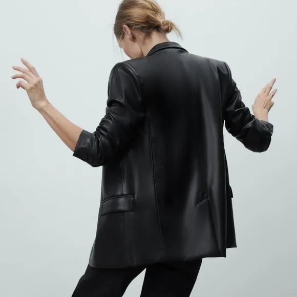 Zara Faux Leather Oversized  Blazer Black Size M