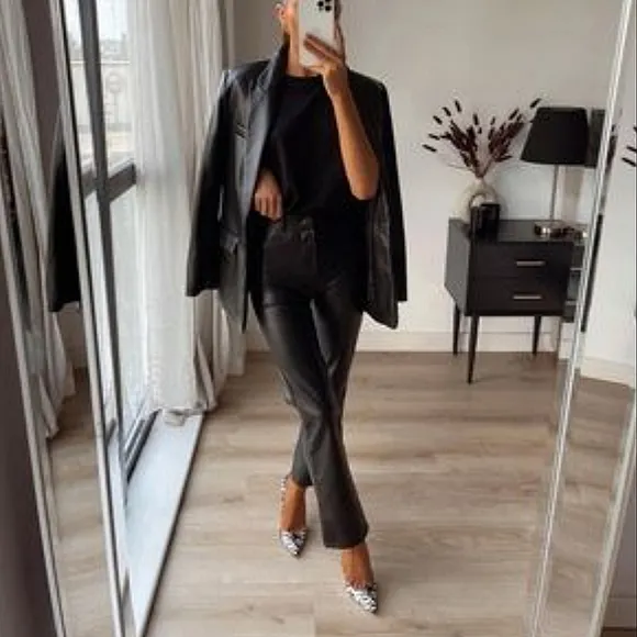 Zara Faux Leather Oversized  Blazer Black Size M
