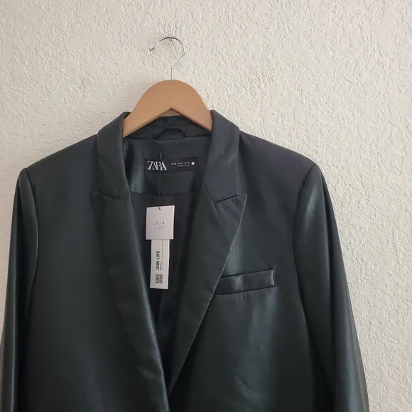 Zara Faux Leather Oversized  Blazer Black Size M