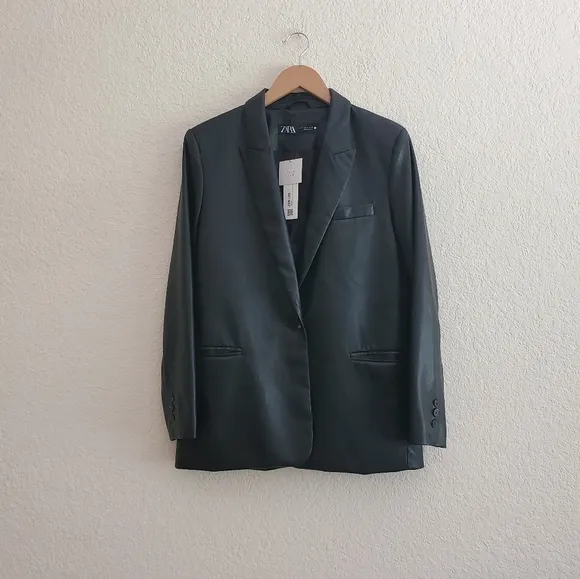 Zara Faux Leather Oversized  Blazer Black Size M