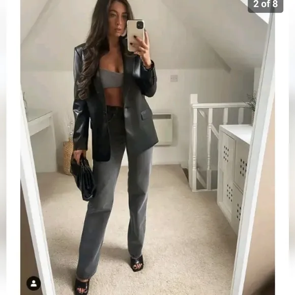 Zara Faux Leather Oversized  Blazer Black Size M