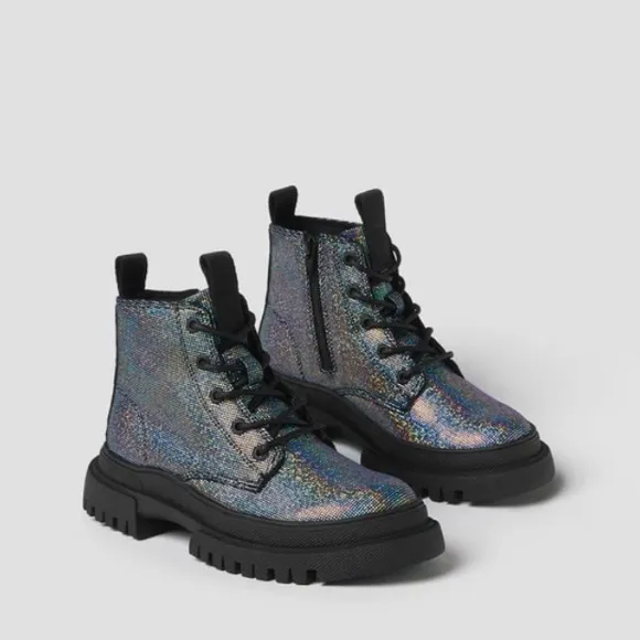 Zara kids holographic ankle boots — NWT