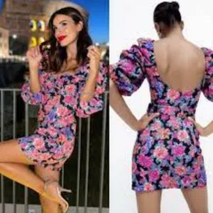 Zara NWT Floral Puff Sleeve Mini Dress Large