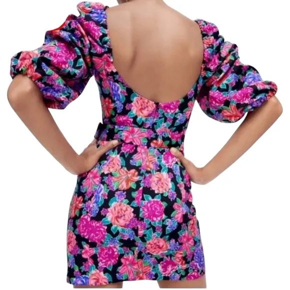 Zara NWT Floral Puff Sleeve Mini Dress Large