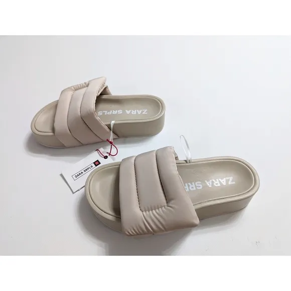 ZARA SRPLS Quilted Platform Slides Sandals Women's Size 6