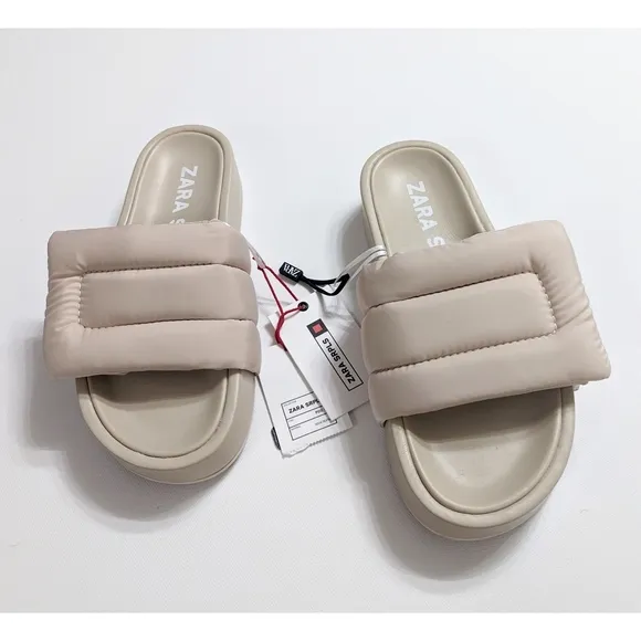 ZARA SRPLS Quilted Platform Slides Sandals Women's Size 6