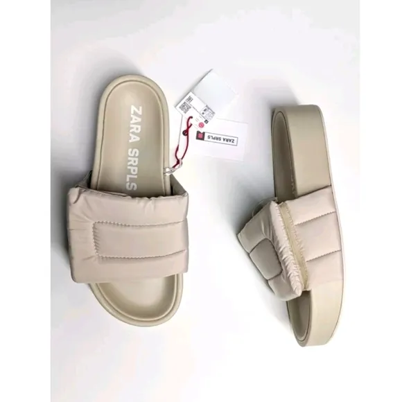 ZARA SRPLS Quilted Platform Slides Sandals Women's Size 6