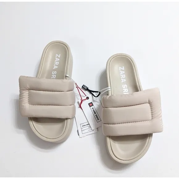 ZARA SRPLS Quilted Platform Slides Sandals Women's Size 6