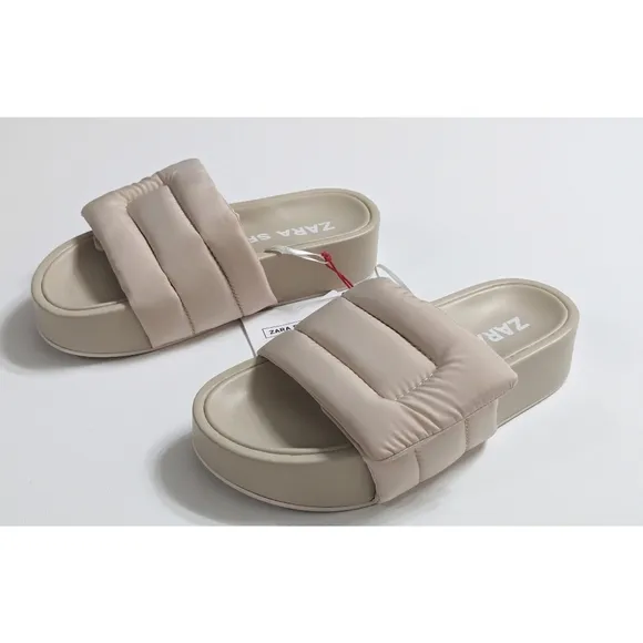 ZARA SRPLS Quilted Platform Slides Sandals Women's Size 6