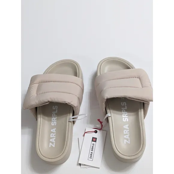 ZARA SRPLS Quilted Platform Slides Sandals Women's Size 6