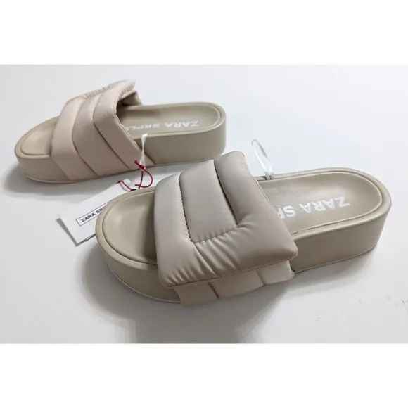 ZARA SRPLS Quilted Platform Slides Sandals Women's Size 6