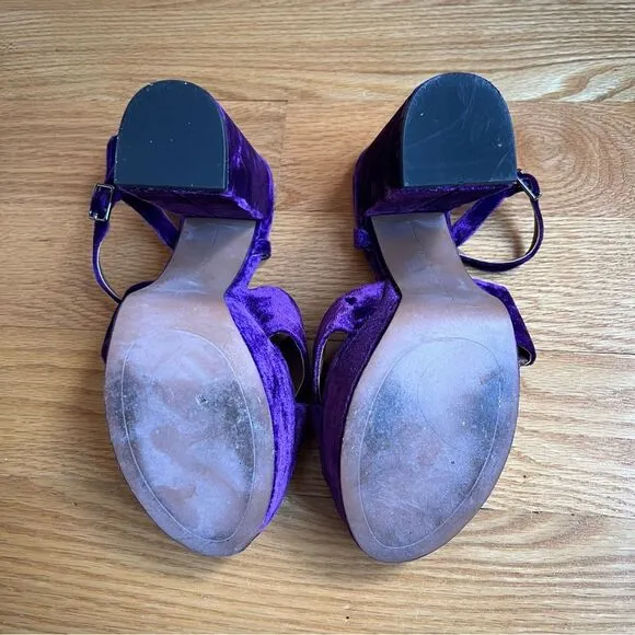 Zara Velvet Chunky Platform Sandals Rhinestone Bow Purple Size 38/6.5 Club