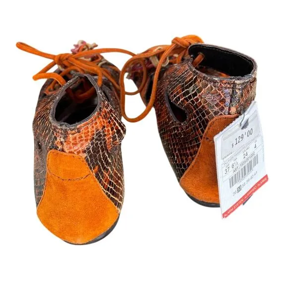 Zara Women Snakeskin Leather &amp; suede with Tassel Lace Up Sandals New size 37/6.5