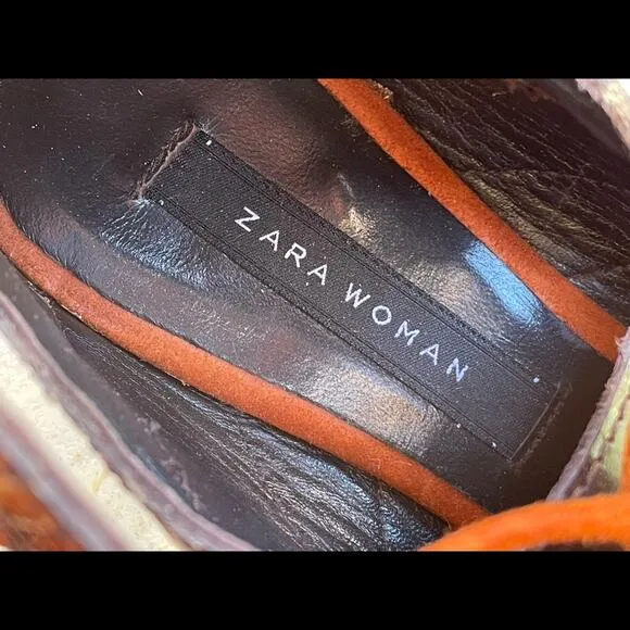 Zara Women Snakeskin Leather &amp; suede with Tassel Lace Up Sandals New size 37/6.5