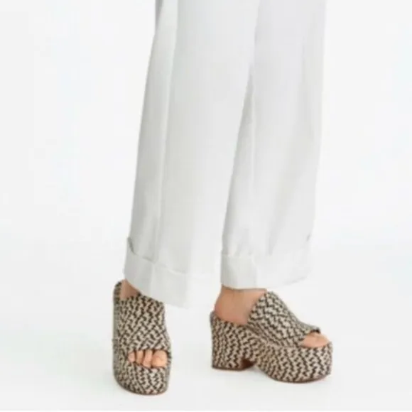 ZARA YUTE MIA NATURAL JUTE CHEVRON BLACK AND TAN PLATFORM WEDGE SANDALS