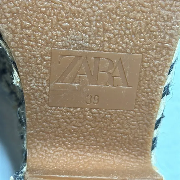 ZARA YUTE MIA NATURAL JUTE CHEVRON BLACK AND TAN PLATFORM WEDGE SANDALS
