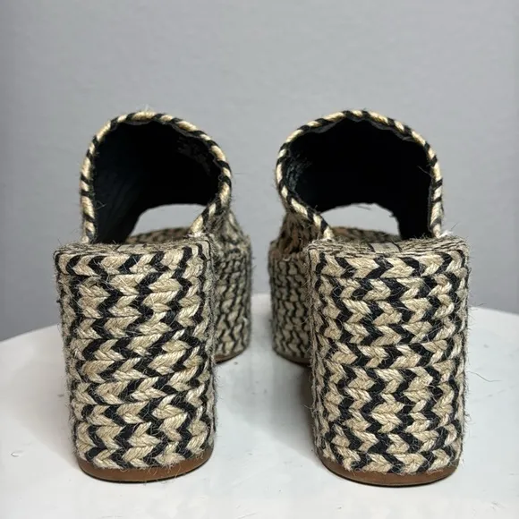 ZARA YUTE MIA NATURAL JUTE CHEVRON BLACK AND TAN PLATFORM WEDGE SANDALS